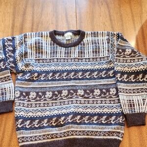 Women's Patterned Crew Neck Sweater - Brown and Cream